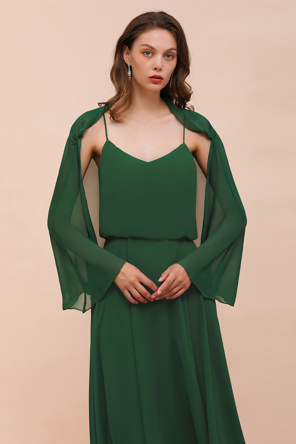 BM1893 Dark Green Long Sleeve Chiffon Special Occasion Wraps