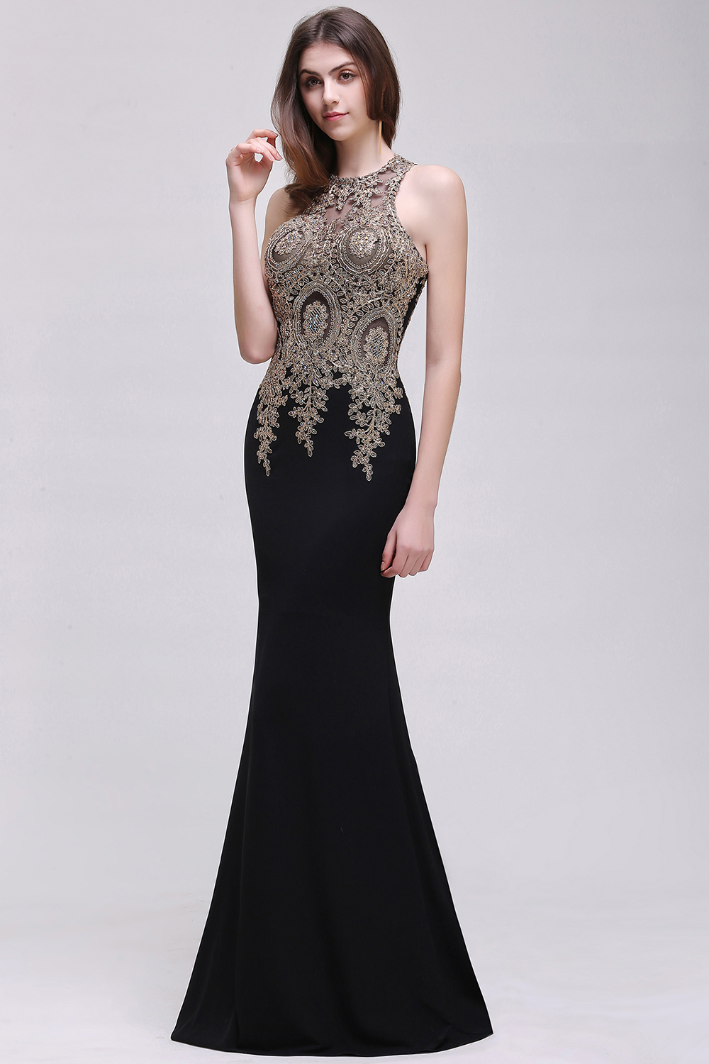 Straps Black Mermaid Appliques Sleeveless Bridesmaid Dresses