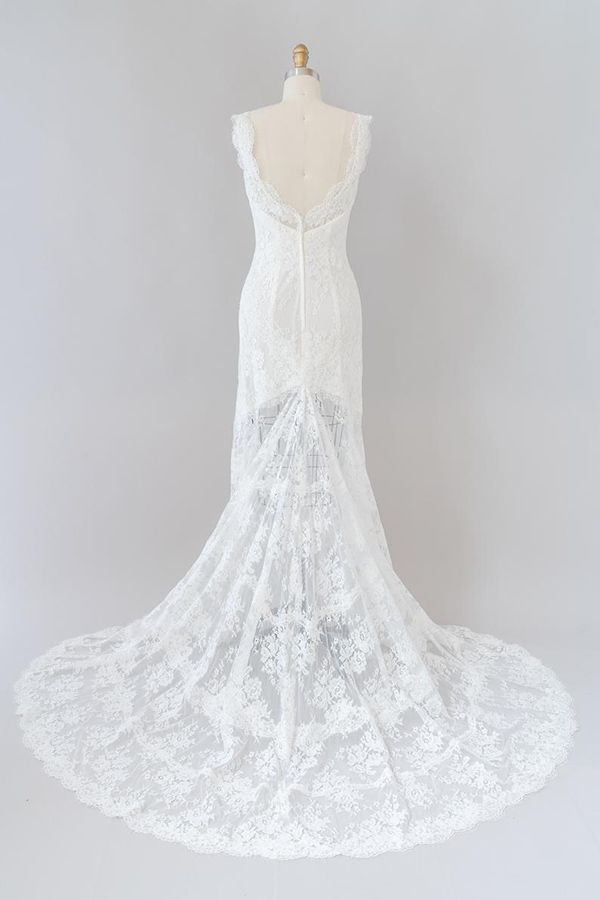 Elegant Long Sweetheart Lace Mermaid White Wedding Dress