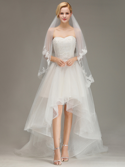Two Layers Tulle Appliques Comb Wedding Veil