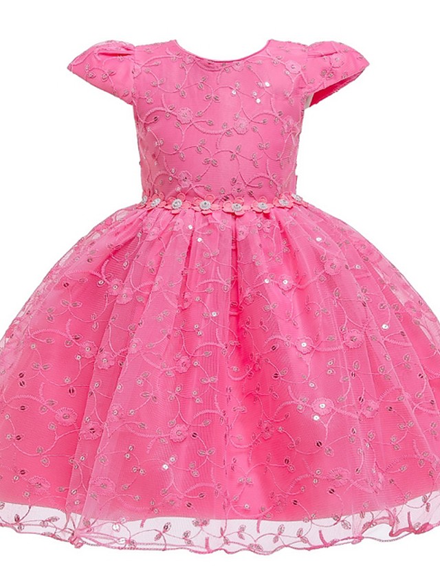 Princess / Ball Gown Knee Length Wedding / Party Flower Girl Dresses - Tulle Cap Sleeve Jewel Neck With Sash / Ribbon / Bow(S) / Embroidery