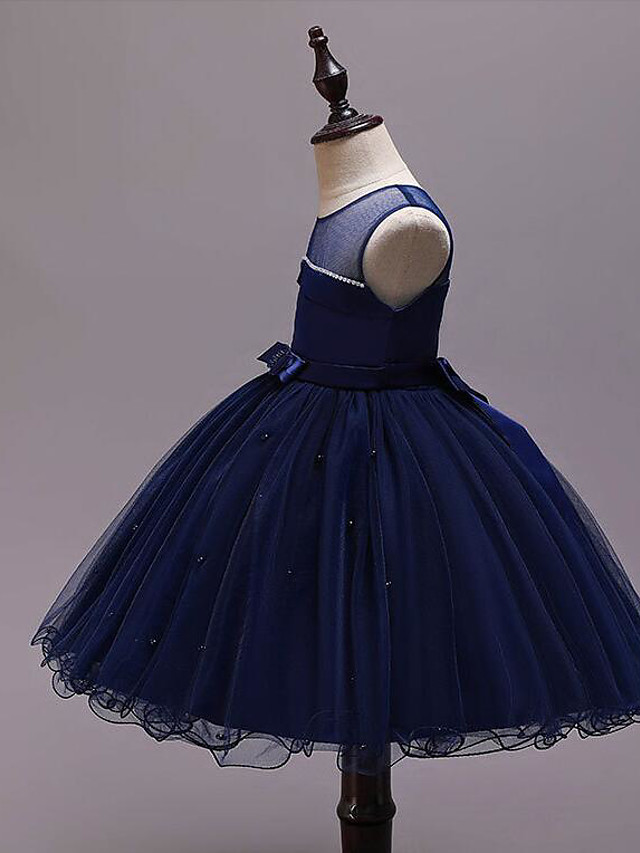 Princess Knee Length Wedding / Party / Pageant Flower Girl Dresses - Satin / Tulle / Cotton Sleeveless Jewel Neck With Belt / Crystals / Beading