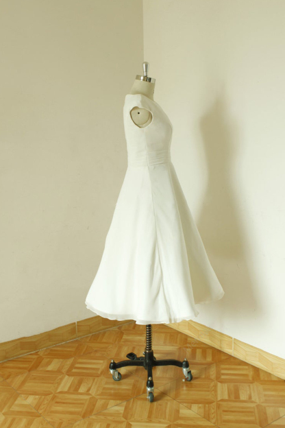 Cap Sleeve Chiffon Mini A-line Wedding Dress