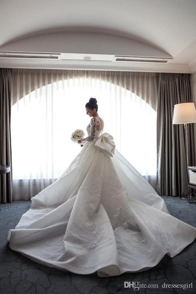 Gorgeous Long Sleeves Lace Tulle Mermaid Wedding Dress with Bowknot