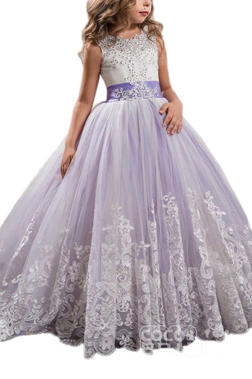Scoop Neck Sleeveless Ball Gown Flower Girls Dress