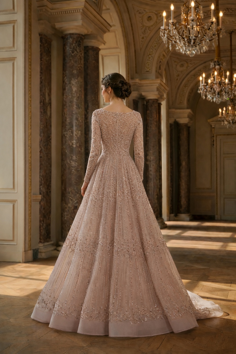 Elegant Long Sleeves Round Neck A-line Formal Dress