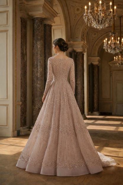 Elegant Long Sleeves Round Neck A-line Formal Dress