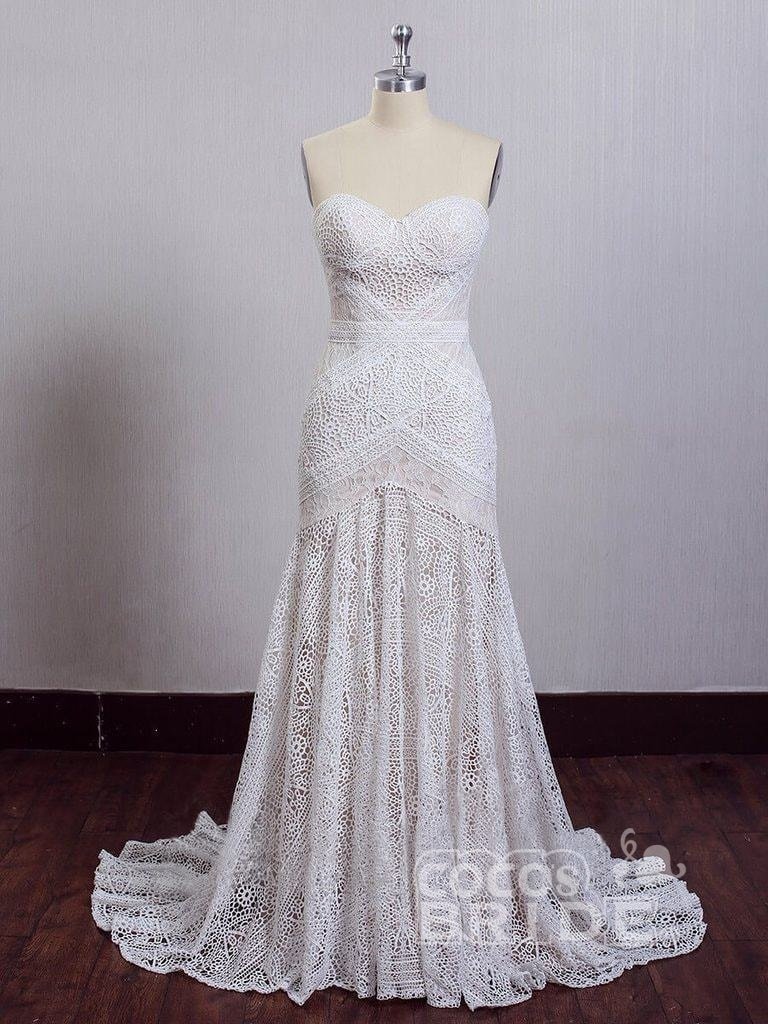 Beach Long Mermaid Sweetheart Lace Boho Wedding Dresses