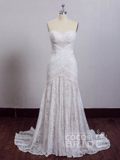 Beach Long Mermaid Sweetheart Lace Boho Wedding Dresses