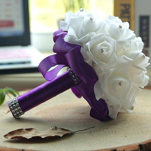 White Silk Wedding Bouquet with Colorful Handles