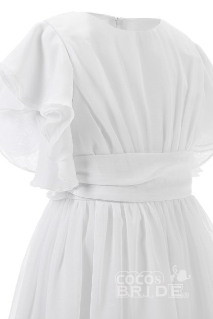White Scoop Neck Short Sleeves Dress Flower Girls Dress