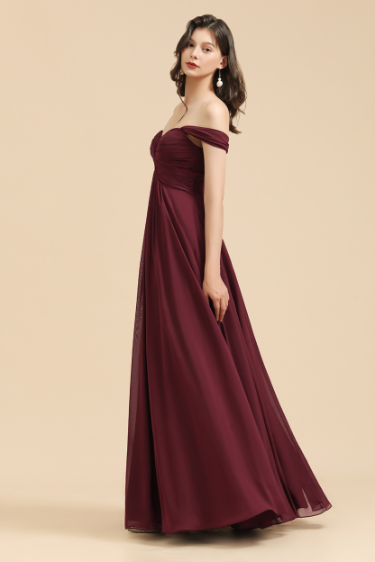 Long A-line Off the Shoulder Chiffon Bridesmaid Dress Elegant Wedding Party Dress