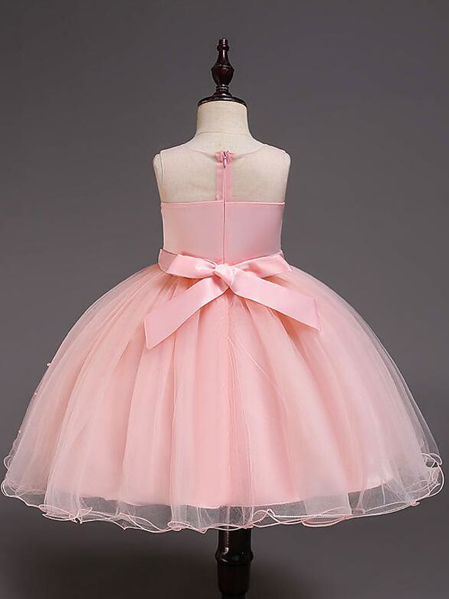 Princess Knee Length Wedding / Party / Pageant Flower Girl Dresses - Satin / Tulle / Cotton Sleeveless Jewel Neck With Belt / Crystals / Beading