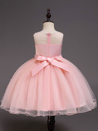 Princess Knee Length Wedding / Party / Pageant Flower Girl Dresses - Satin / Tulle / Cotton Sleeveless Jewel Neck With Belt / Crystals / Beading