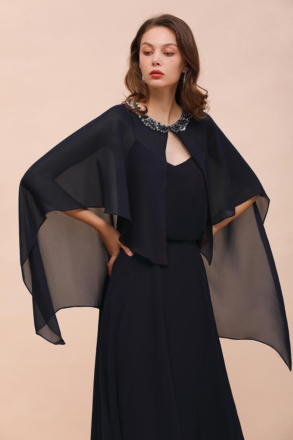 BM1090 Chiffon Dark Navy Special Occasions Wrap