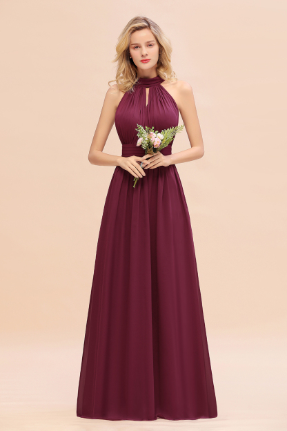 BM0758 Glamorous High-Neck Halter Bridesmaid Affordable Dresses with Ruffle