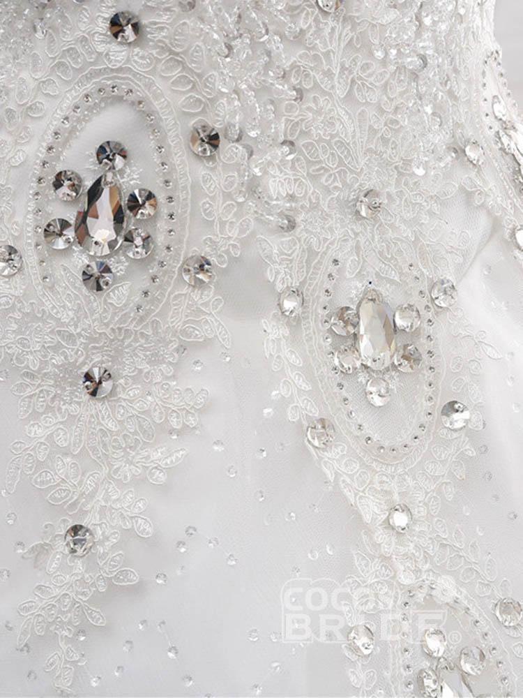 Gorgeous Long Tulle Sweetheart Appliques Ball Gown Wedding Dresses