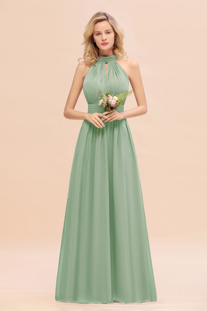 BM0758 Glamorous High-Neck Halter Bridesmaid Affordable Dresses with Ruffle