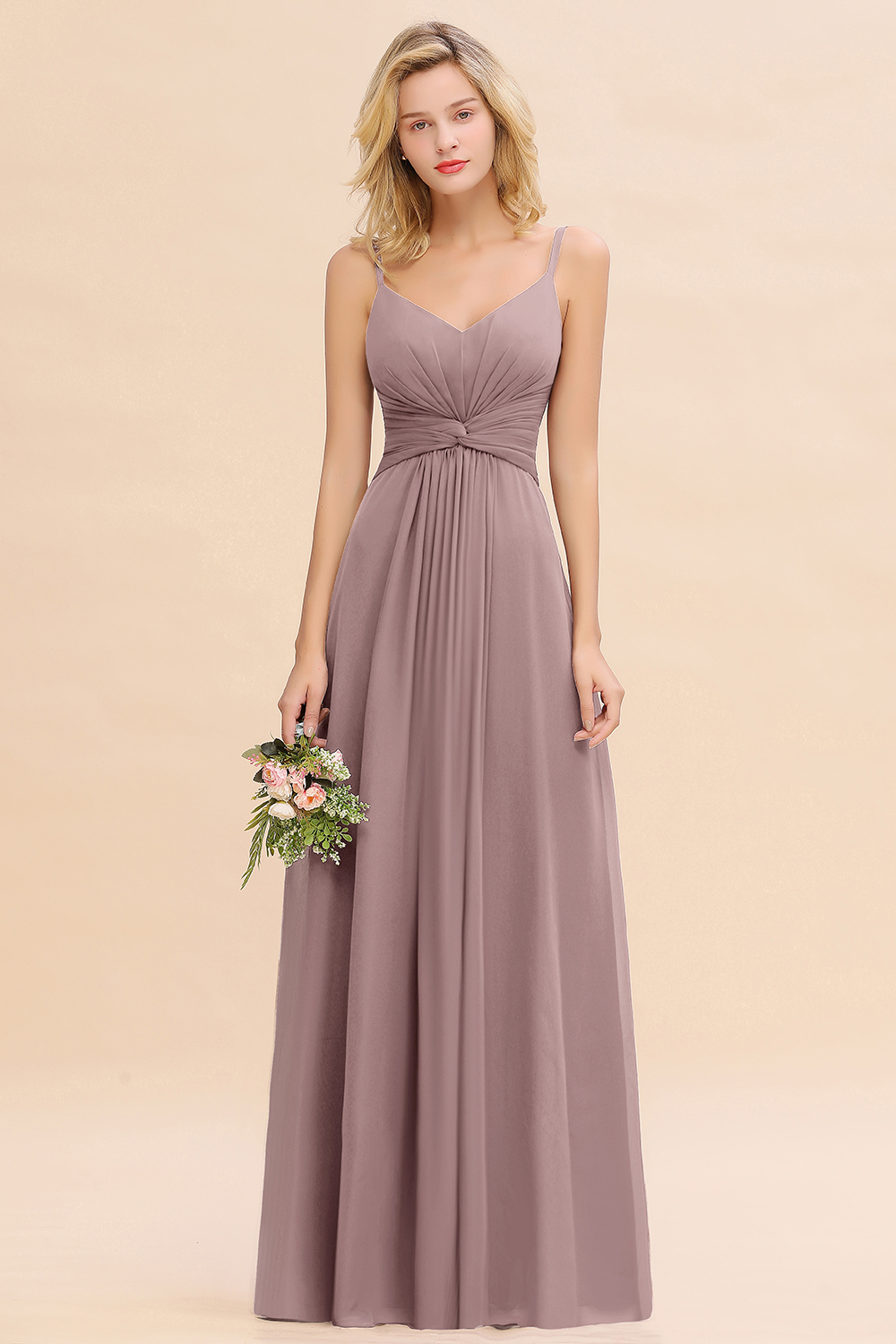 Elegant A-line Ruffles Spaghetti Straps Bridesmaid Dress