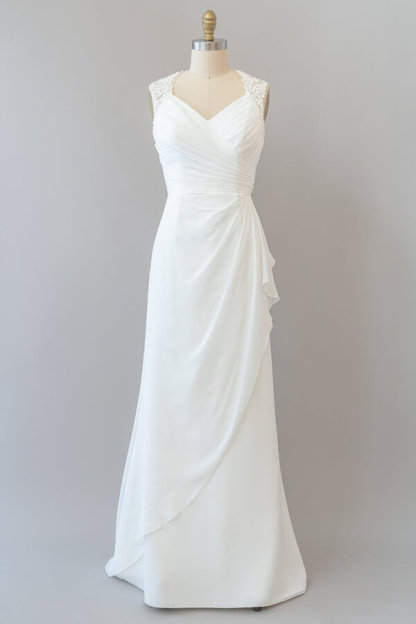 Long Sweetheart Ruffle Lace Chiffon Mermaid Wedding Dress
