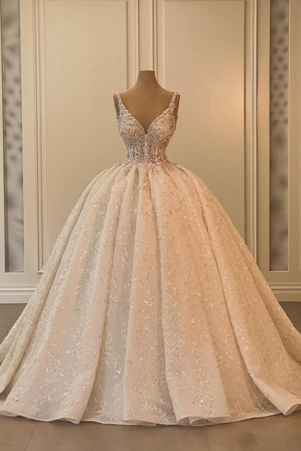 Elegant Off The Shoulder Ball Gown Long Wedding Dress With Appliques Lace