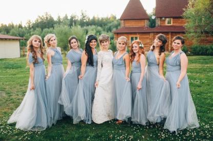 Elegant A-line Multiway Tulle Floor-length Backless Bridesmaid Dresses