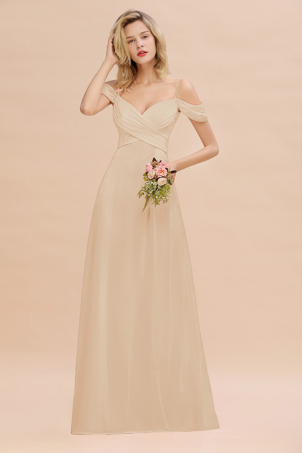 Spaghetti Straps Sweetheart Ruffles Bridesmaid Dress