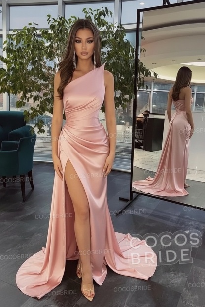 Elegant Black Long Mermaid One Shoulder Satin Prom Dress