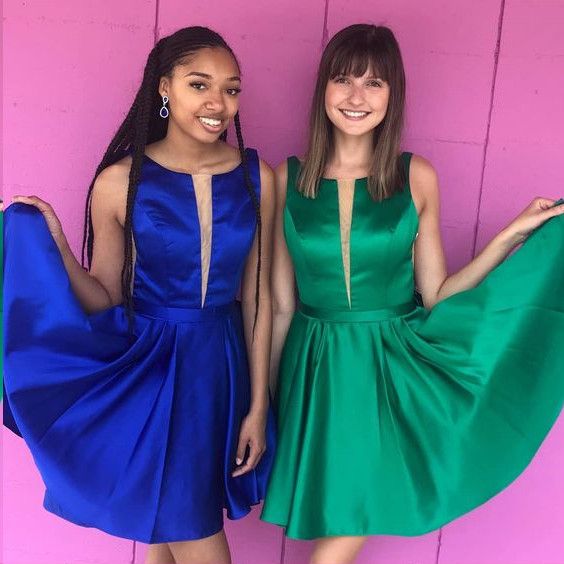 Sexy V-Neck A-line Satin Homecoming Dress with Pockets