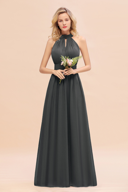 BM0758 Glamorous High-Neck Halter Bridesmaid Affordable Dresses with Ruffle