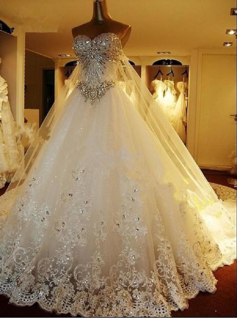 Elegant Long Ball Gown Sweetheart Appliques Crystal Beading Wedding Dresses