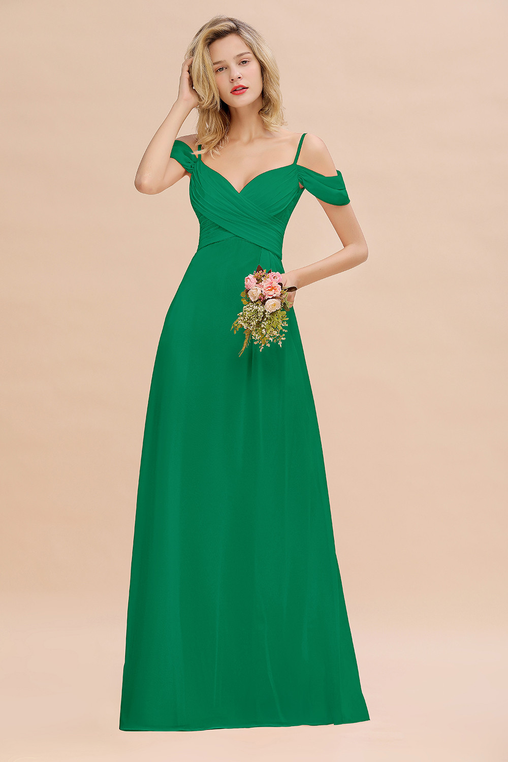 Spaghetti Straps Sweetheart Ruffles Bridesmaid Dress
