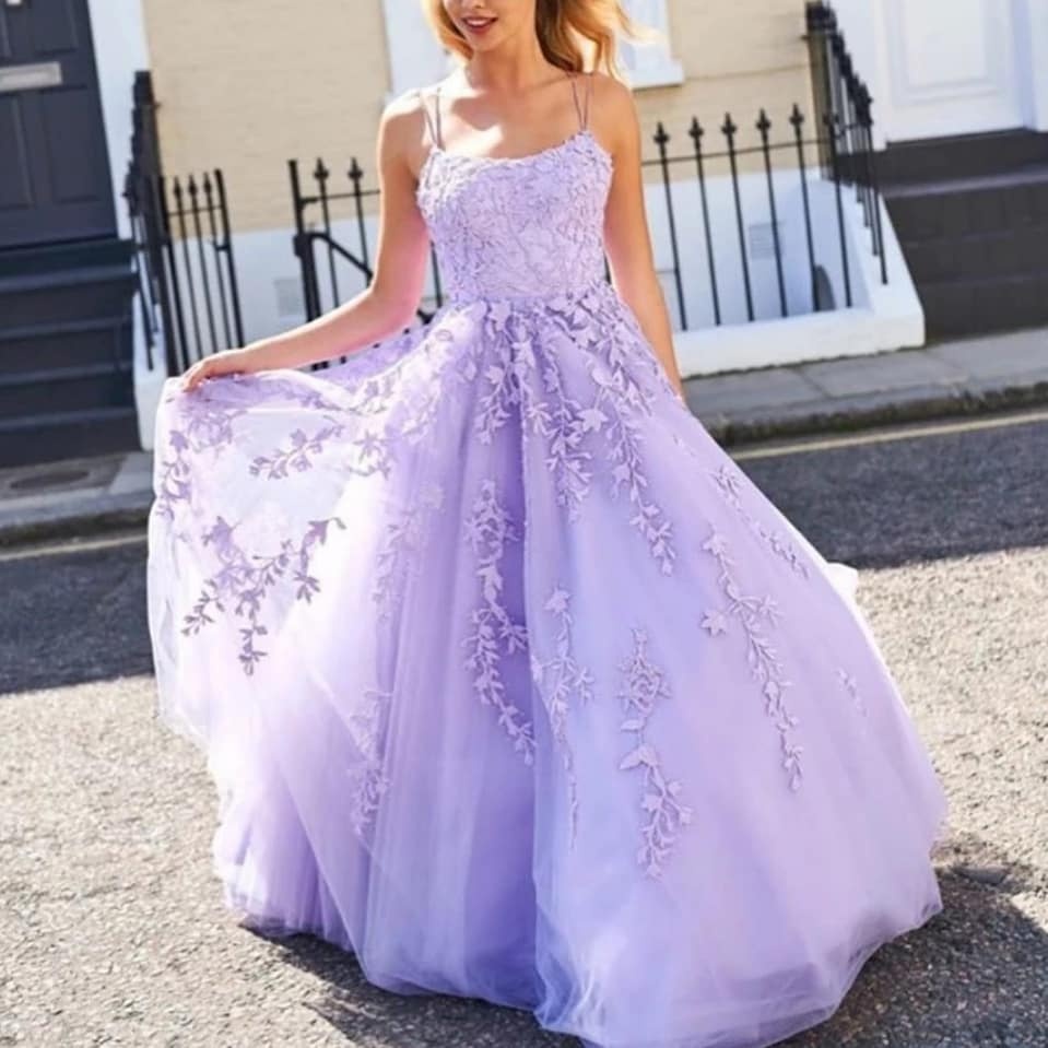 Beautiful Long A-line Tulle Lace Backless Prom Dress