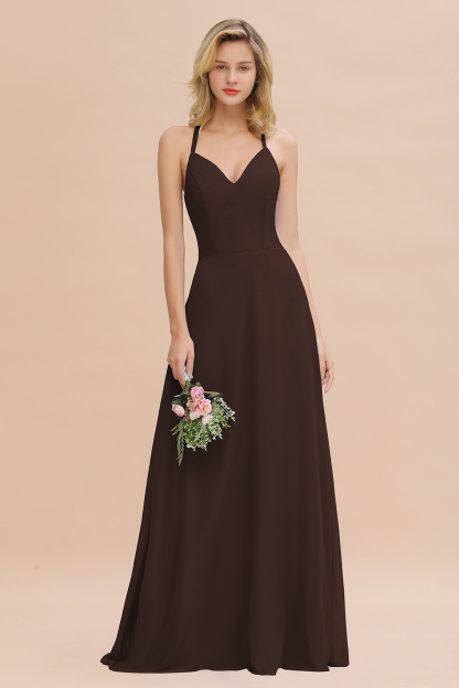 Stylish Chiffon Spaghetti Straps Sleeveless Long Bridesmaid Dress