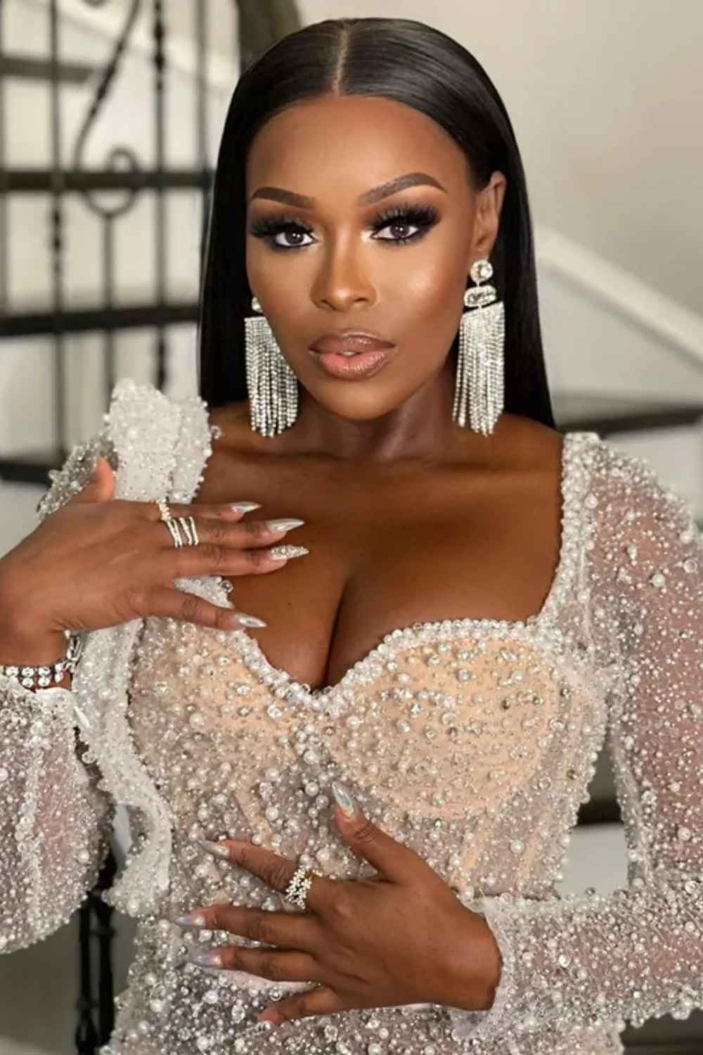 Sexy Long Sleeve Mermaid Tulle Prom Dress with Sequins