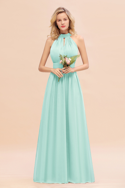 BM0758 Glamorous High-Neck Halter Bridesmaid Affordable Dresses with Ruffle