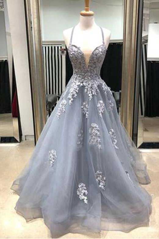 Amazing Spaghetti Straps Appliques A-line Prom Dress