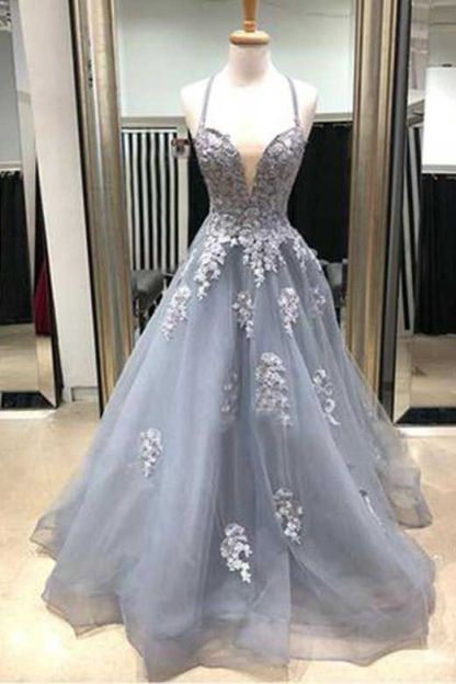 Amazing Spaghetti Straps Appliques A-line Prom Dress