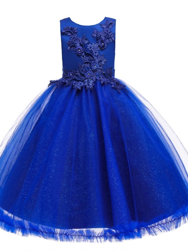 Ball Gown Tulle Sleeveless Jewel Neck Flower Girl Dresses with Appliques Lace