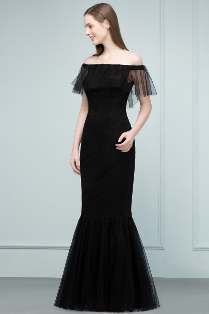 Off The Shoulder Black Mermaid Prom Dress