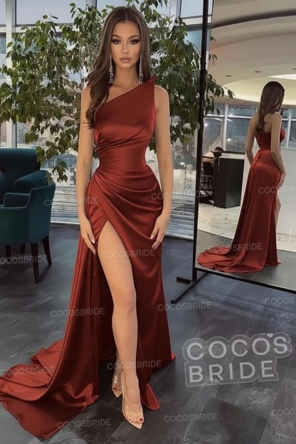 Elegant Black Long Mermaid One Shoulder Satin Prom Dress