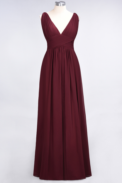 A-Line Chiffon V-Neck Sleeveless Floor-Length Bridesmaid Dress with Ruffle