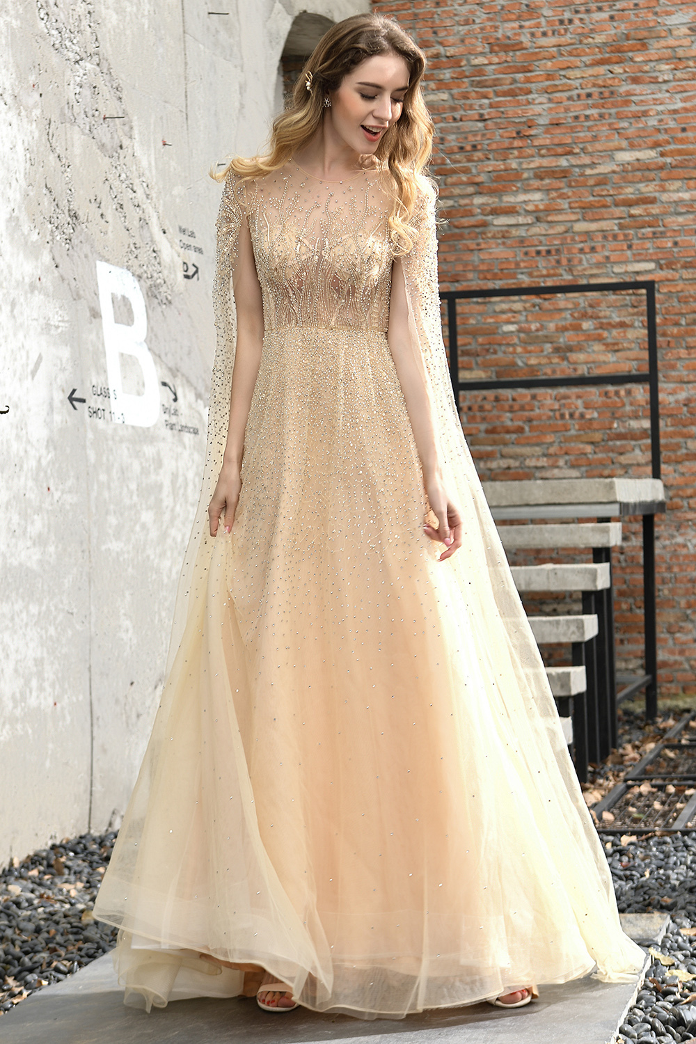 Luxury Shawl Sequined A-line Long Prom Dress