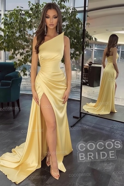 Elegant Black Long Mermaid One Shoulder Satin Prom Dress