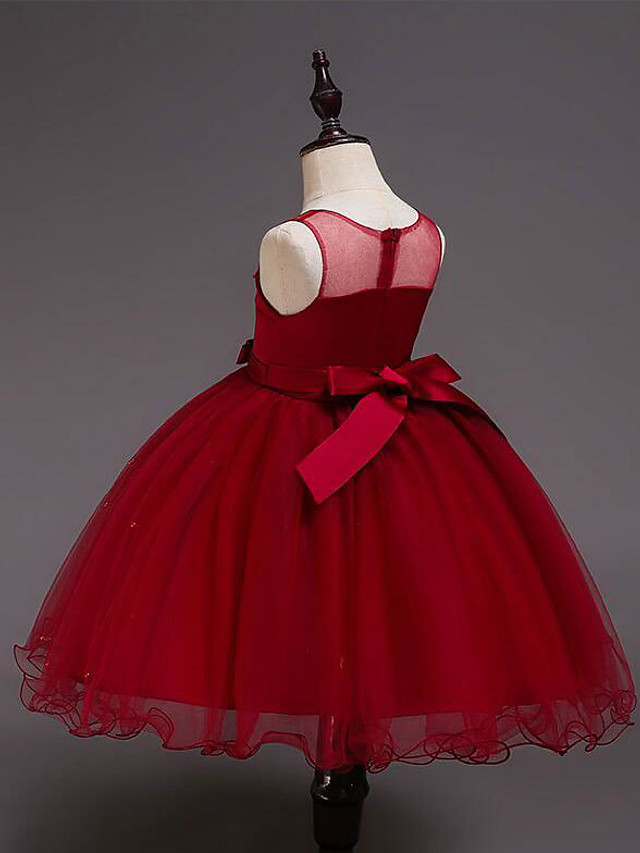 Princess Knee Length Wedding / Party / Pageant Flower Girl Dresses - Satin / Tulle / Cotton Sleeveless Jewel Neck With Belt / Crystals / Beading