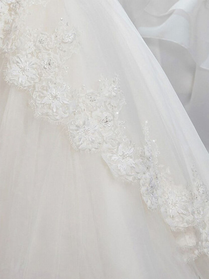 Ball Gown Tulle Half Sleeve Lace Floor Length Flower Girl Dresses