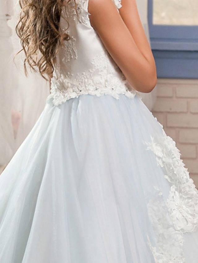 Ball Gown Floor Length Wedding / Event / Party Flower Girl Dresses - Poly Sleeveless Jewel Neck With Lace / Appliques