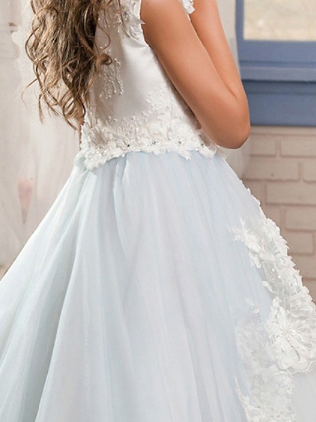 Ball Gown Floor Length Wedding / Event / Party Flower Girl Dresses - Poly Sleeveless Jewel Neck With Lace / Appliques