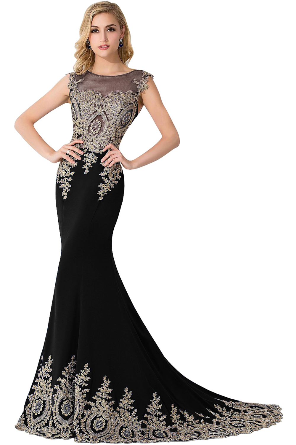 Mermaid Appliques Chiffon Court Train Evening Dress