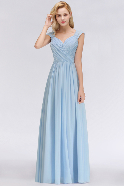 A-Line Chiffon Straps Sweetheart Sleeveless Floor-Length Bridesmaid Dress with Ruffles